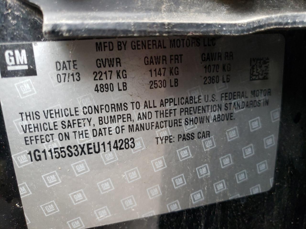 Photo 10 from auction – 2014 CHEVROLET IMPALA LTZ with VIN 1G1155S3XEU114283