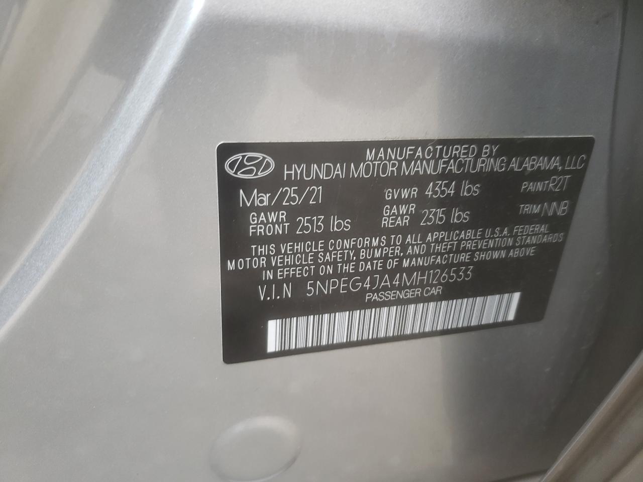 Photo 10 from auction – 2021 HYUNDAI SONATA SE with VIN 5NPEG4JA4MH126533
