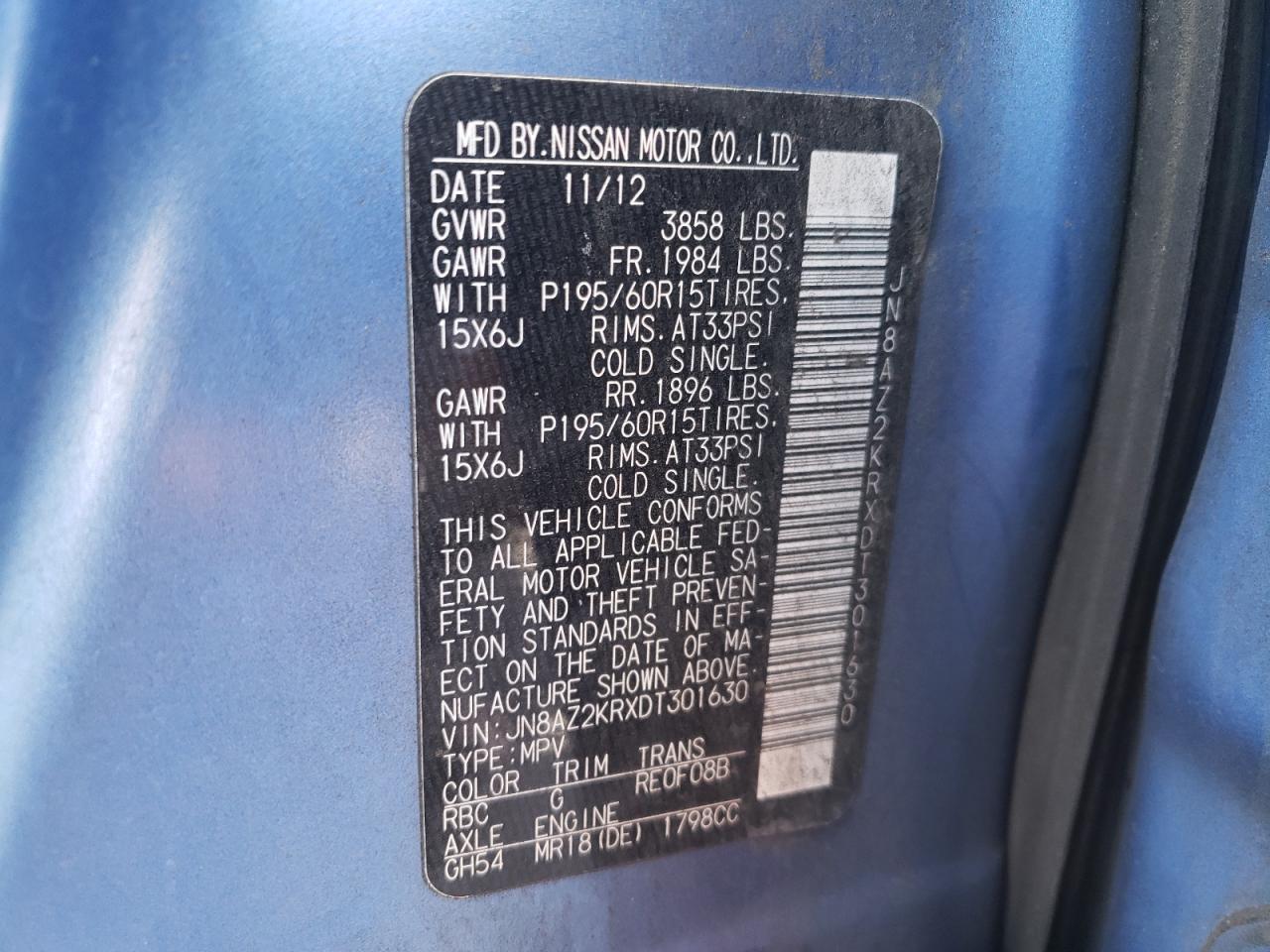 Photo 10 from auction – 2013 NISSAN CUBE S with VIN JN8AZ2KRXDT301630