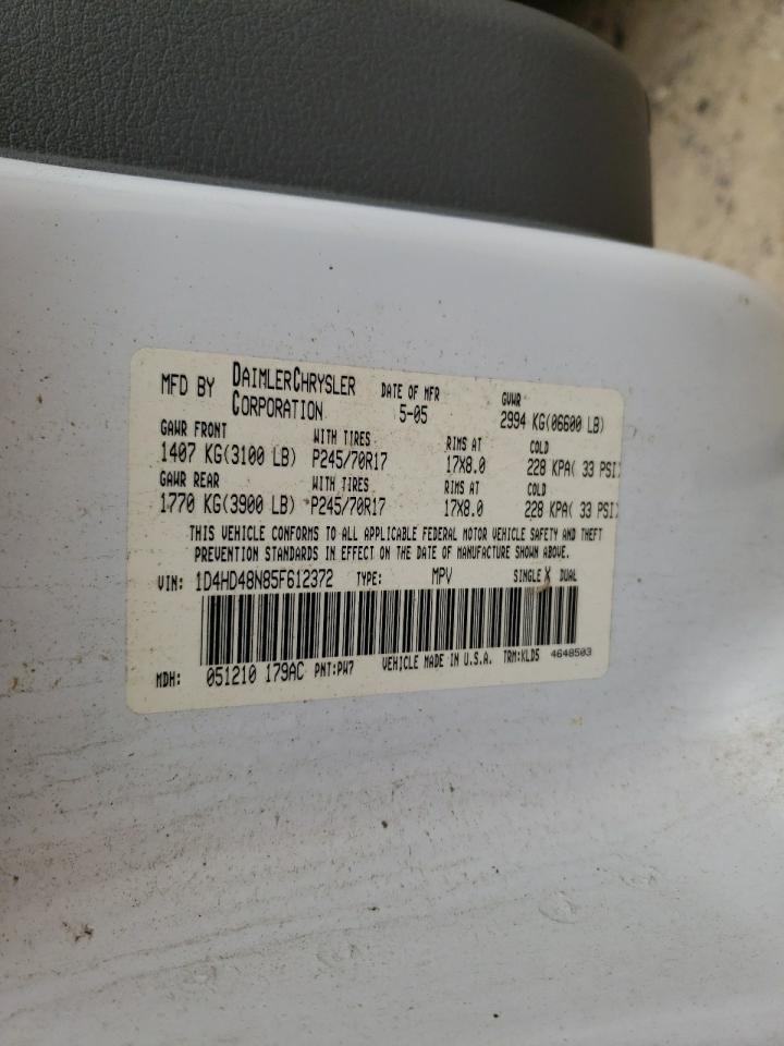Photo 10 from auction – 2005 DODGE DURANGO with VIN 1D4HD48N85F612372