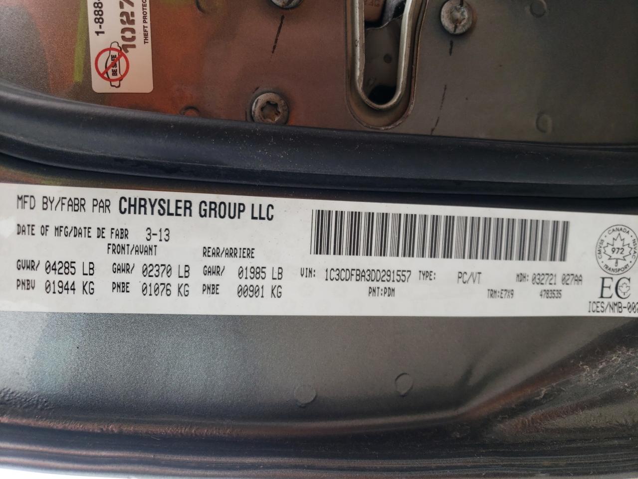 Photo 10 from auction – 2013 DODGE DART SXT with VIN 1C3CDFBA3DD291557
