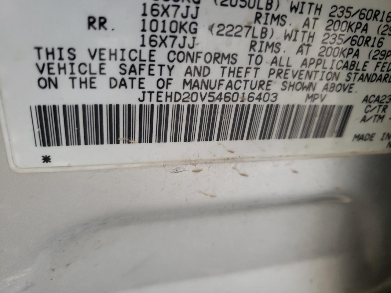 Photo 10 from auction – 2004 TOYOTA RAV4 with VIN JTEHD20V546016403