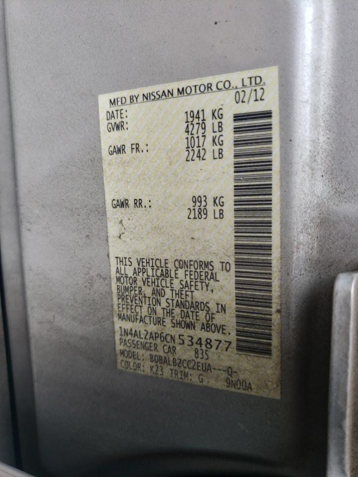 Photo 10 from auction – 2012 NISSAN ALTIMA BAS with VIN 1N4AL2AP6CN534877