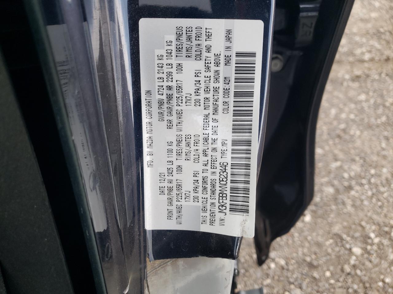 Photo 20 from auction – 2022 MAZDA CX-7 AWD with VIN JM3KFBBMXN0523446