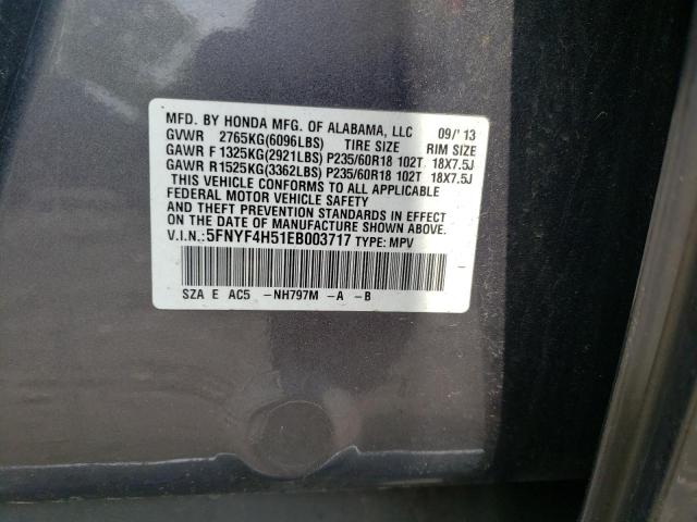 Photo 10 from auction – 2014 HONDA PILOT EXL with VIN 5FNYF4H51EB003717