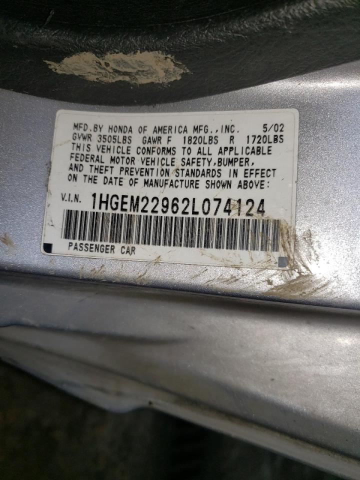 Photo 10 from auction – 2002 HONDA CIVIC EX with VIN 1HGEM22962L074124
