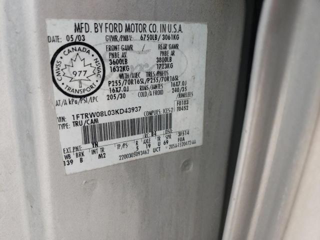 Zdjęcie 10 z aukcji – 2003 FORD F150 SUPER z VIN 1FTRW08L03KD43937