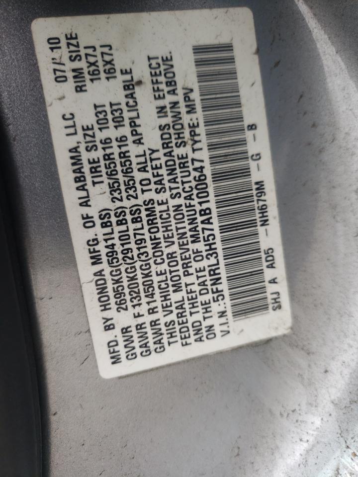 Photo 10 from auction – 2010 HONDA ODYSSEY EX with VIN 5FNRL3H57AB100647