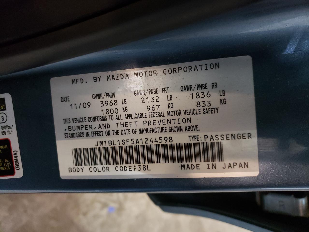 Photo 10 from auction – 2010 MAZDA 3 I with VIN JM1BL1SF5A1244598