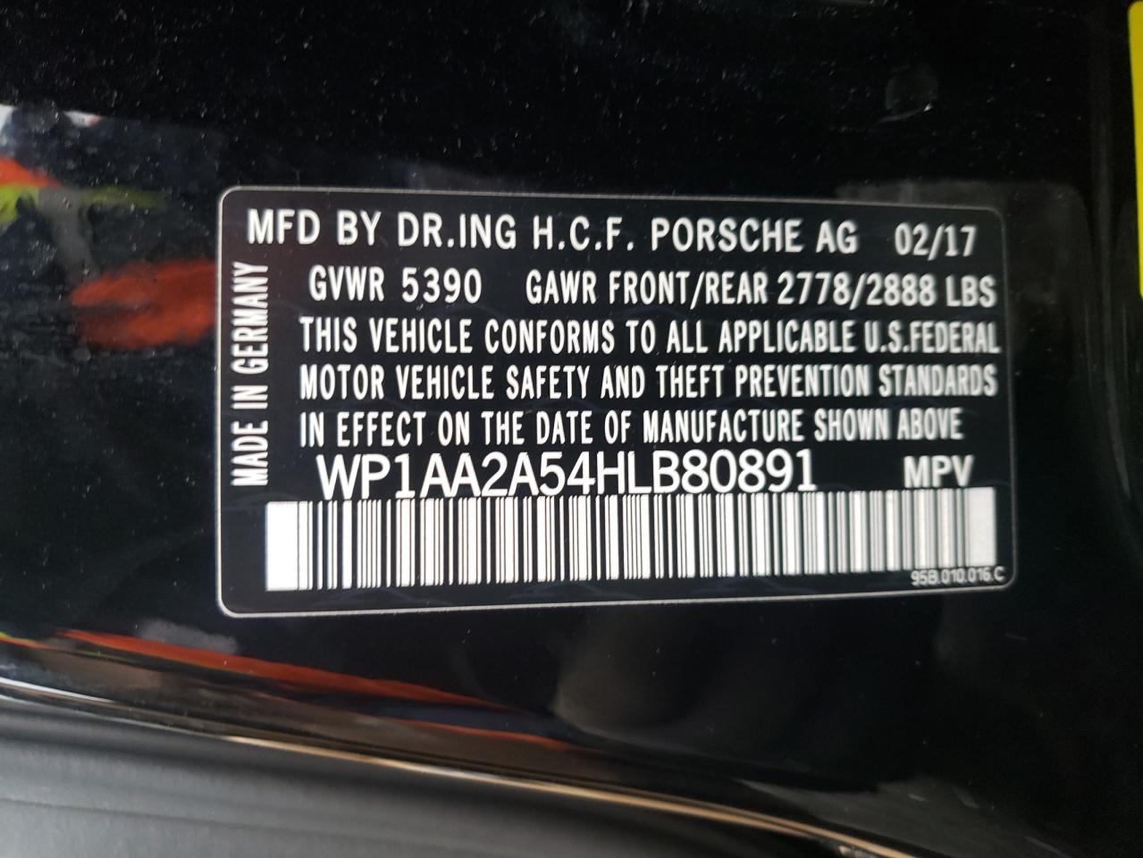 Photo 10 from auction – 2017 PORSCHE MACAN with VIN WP1AA2A54HLB80891