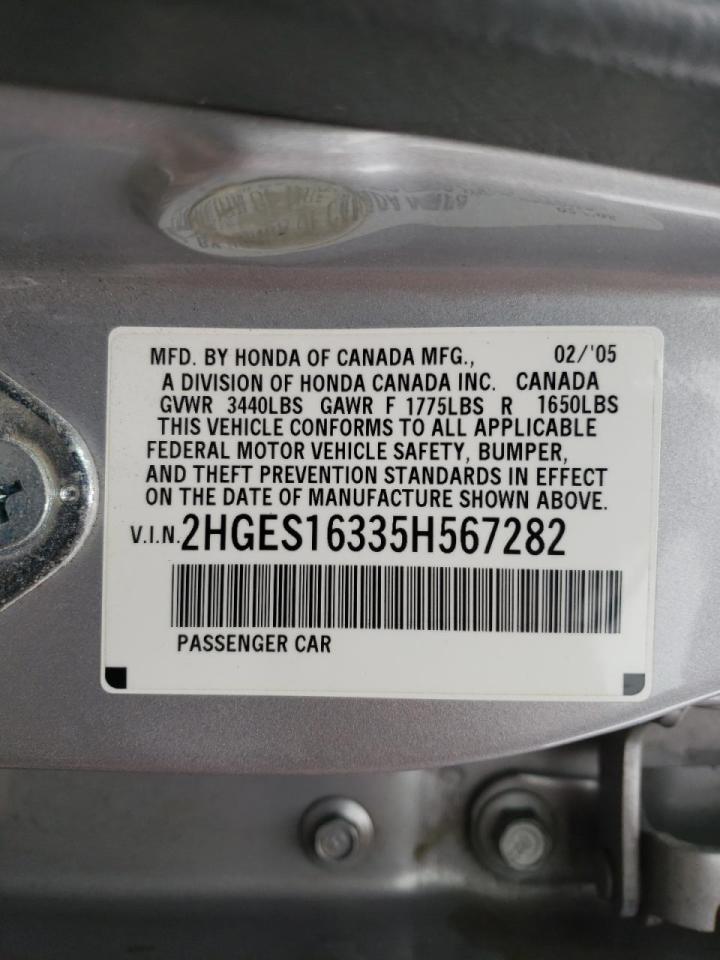Photo 10 from auction – 2005 HONDA CIVIC with VIN 2HGES16335H567282