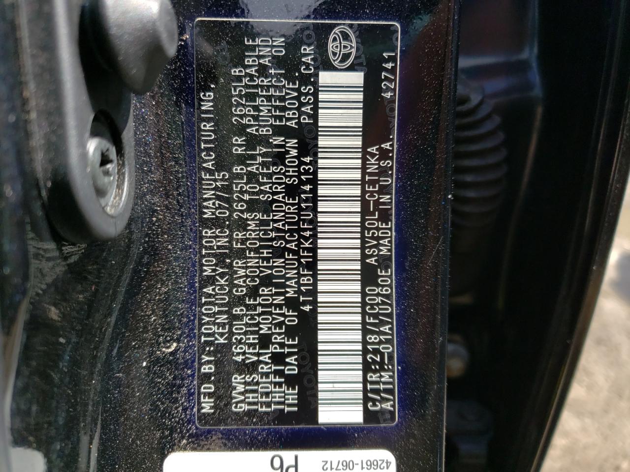 Photo 10 from auction – 2015 TOYOTA CAMRY LE with VIN 4T1BF1FK4FU114134