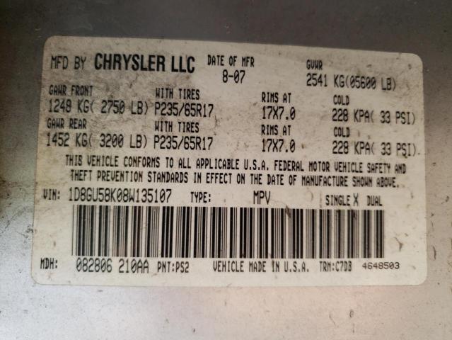 Photo 10 from auction – 2008 DODGE NITRO SLT with VIN 1D8GU58K08W135107