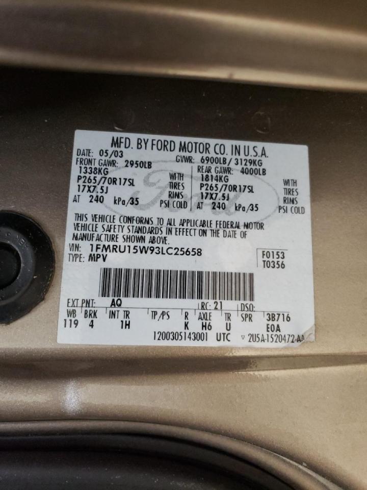 Photo 10 from auction – 2003 FORD EXPEDITION with VIN 1FMRU15W93LC25658