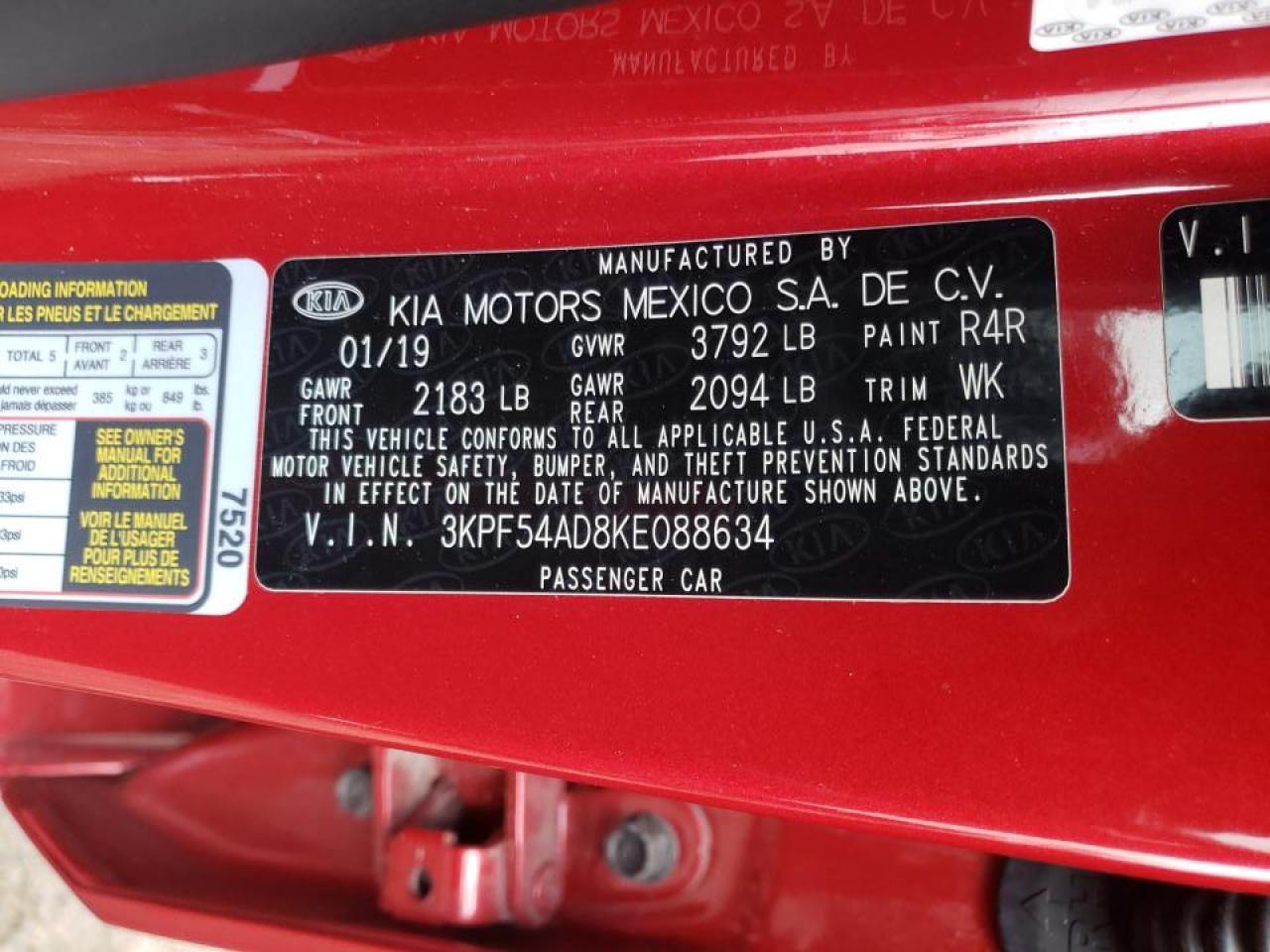 Photo 10 from auction – 2019 KIA FORTE EX with VIN 3KPF54AD8KE088634