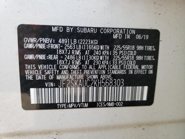 Photo 10 from auction – 2019 SUBARU FORESTER L with VIN JF2SKAUC2KH568303
