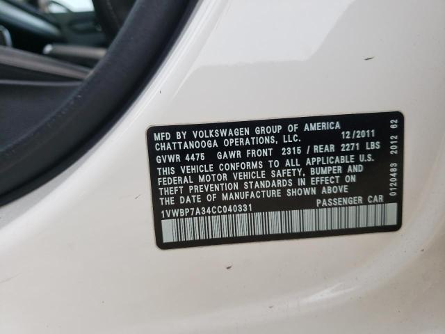 Photo 10 from auction – 2012 VOLKSWAGEN PASSAT SE with VIN 1VWBP7A34CC040331