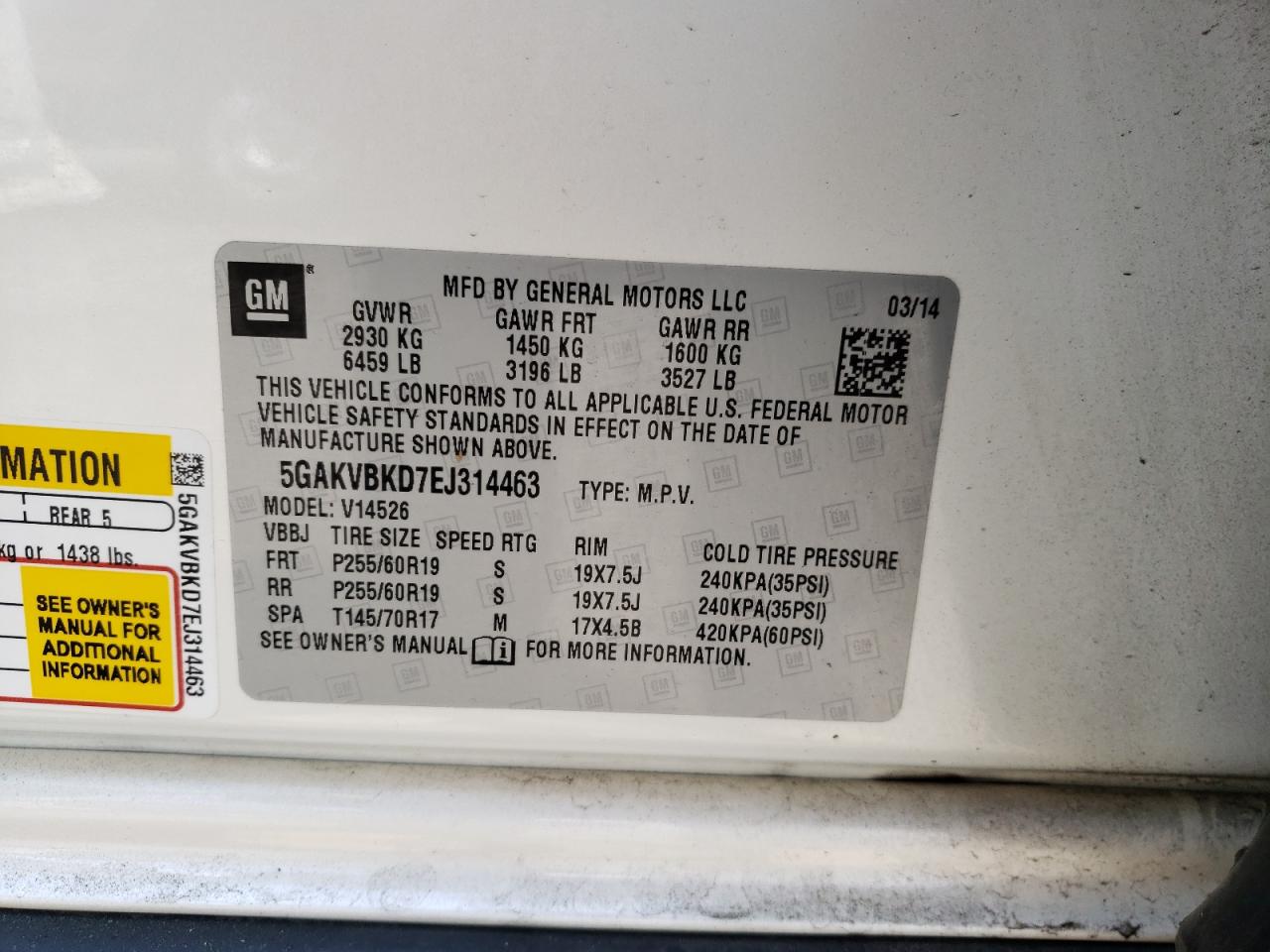 Photo 10 from auction – 2014 BUICK ENCLAVE with VIN 5GAKVBKD7EJ314463