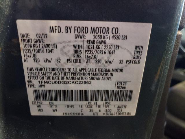 Photo 10 from auction – 2012 FORD ESCAPE XLT with VIN 1FMCU0DG2CKC23962