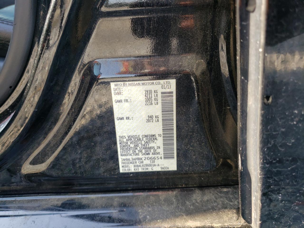 Photo 10 from auction – 2013 NISSAN ALTIMA 2.5 with VIN 1N4AL3AP8DC206654