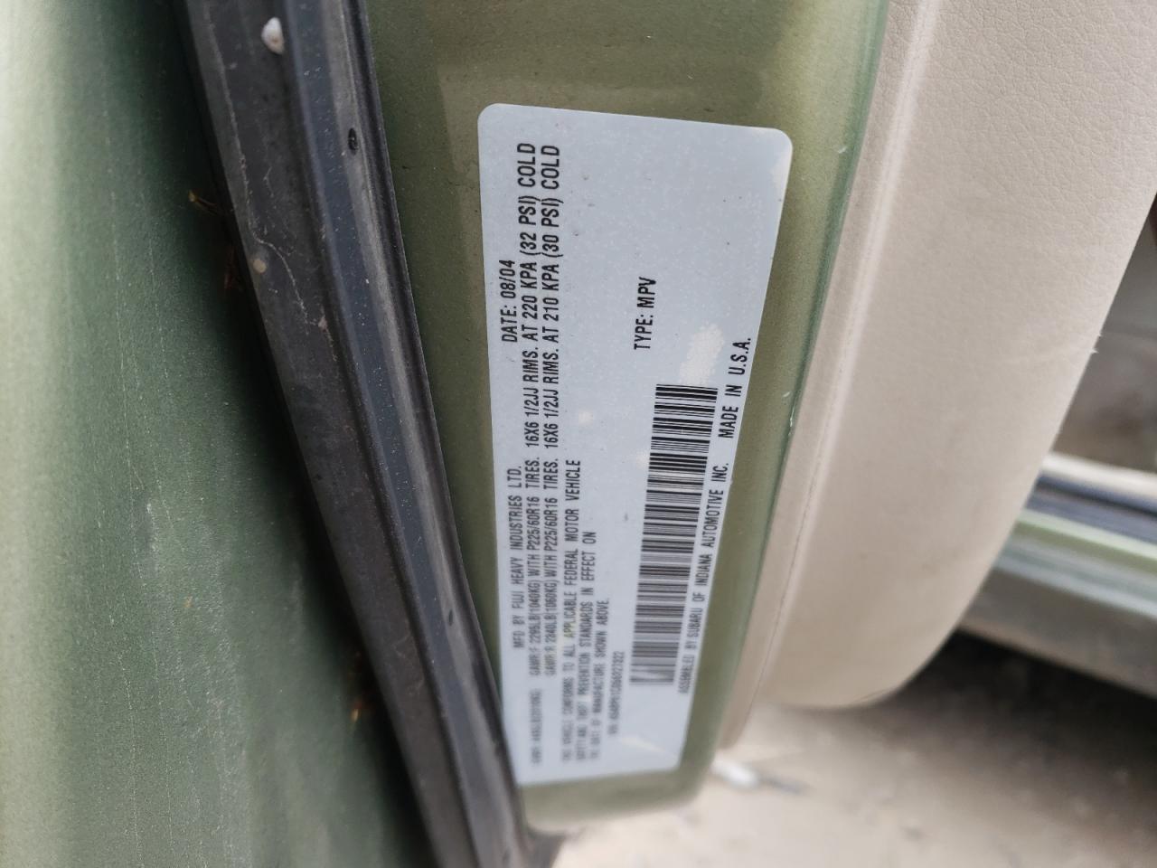Photo 10 from auction – 2005 SUBARU LEGACY OUT with VIN 4S4BP61C056327322