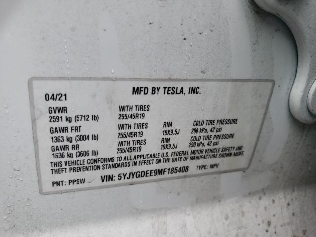Photo 10 from auction – 2021 TESLA MODEL Y with VIN 5YJYGDEE9MF185408