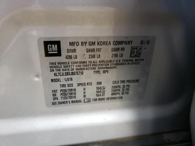 Photo 10 from auction – 2018 CHEVROLET TRAX 1LT with VIN KL7CJLSBXJB675710