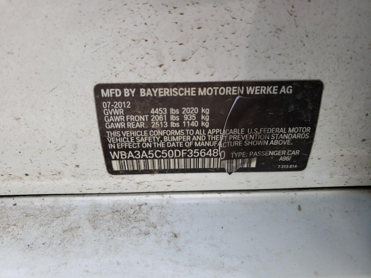 Photo 10 from auction – 2013 BMW 328 I with VIN WBA3A5C50DF356480