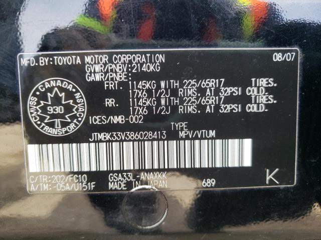 Photo 10 from auction – 2008 TOYOTA RAV4 with VIN JTMBK33V386028413