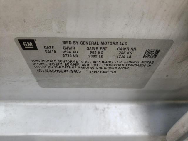 Photo 10 from auction – 2016 CHEVROLET SONIC LT with VIN 1G1JC5SH9G4179405