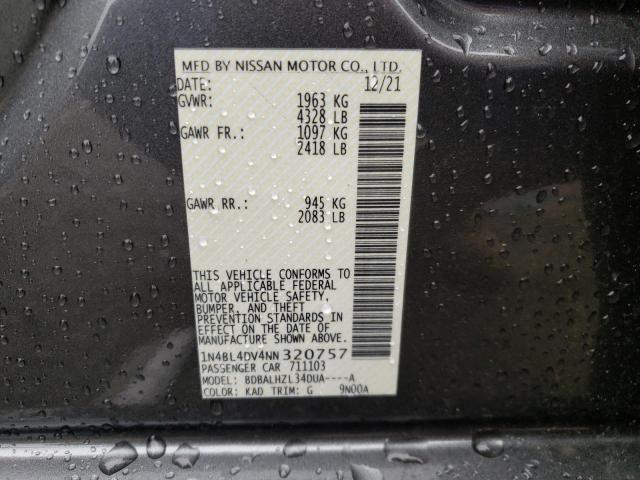 Photo 10 from auction – 2022 NISSAN ALTIMA SV with VIN 1N4BL4DV4NN320757