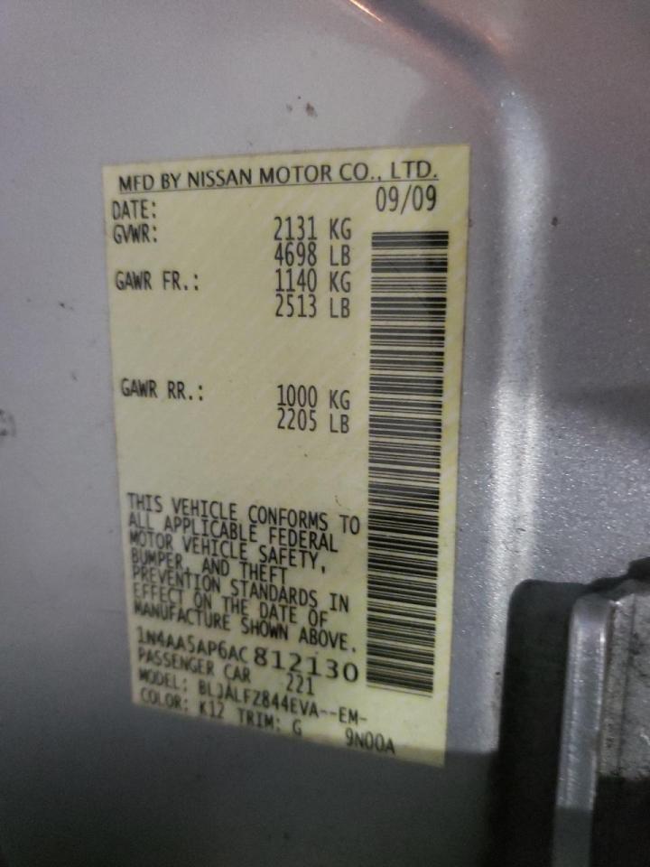 Photo 10 from auction – 2010 NISSAN MAXIMA S with VIN 1N4AA5AP6AC812130
