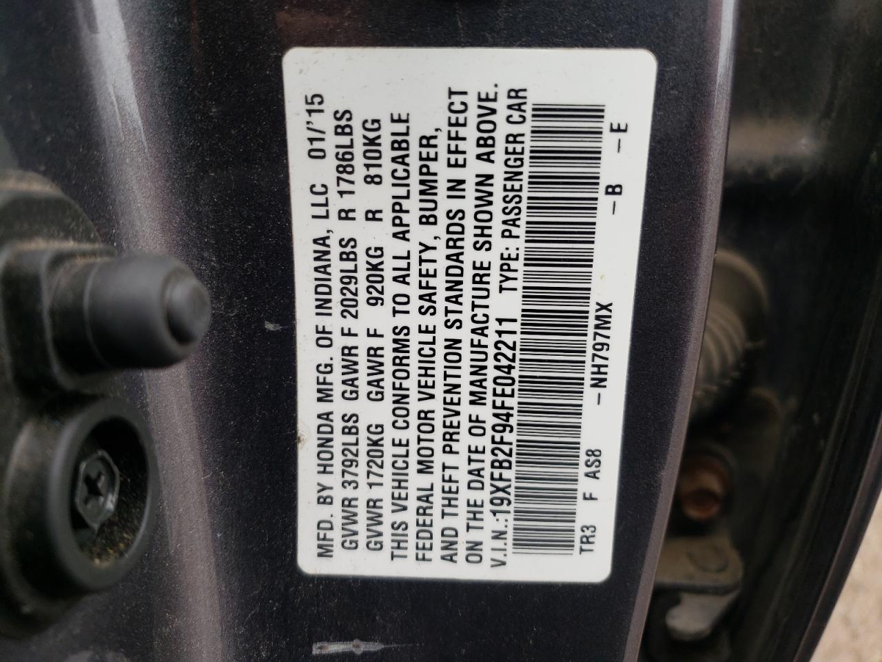 Photo 10 from auction – 2015 HONDA CIVIC EXL with VIN 19XFB2F94FE042211