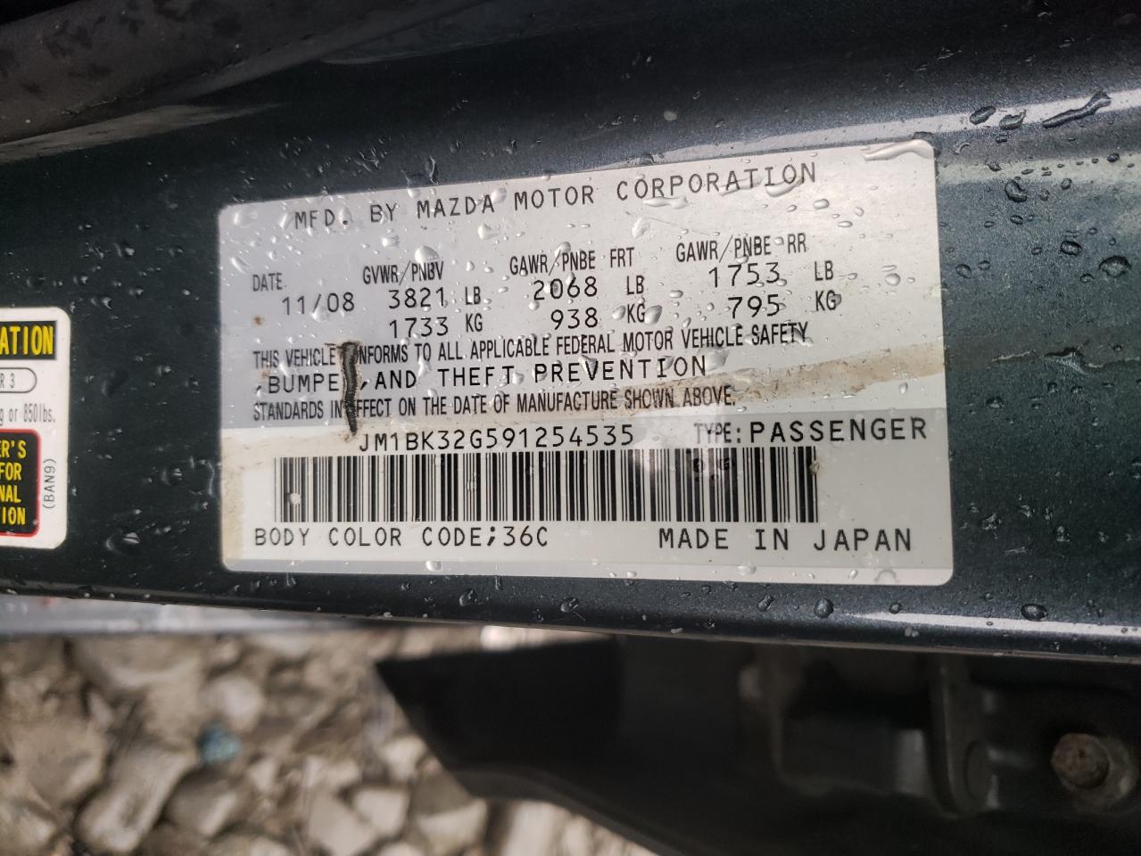 Photo 10 from auction – 2009 MAZDA 3 I with VIN JM1BK32G591254535