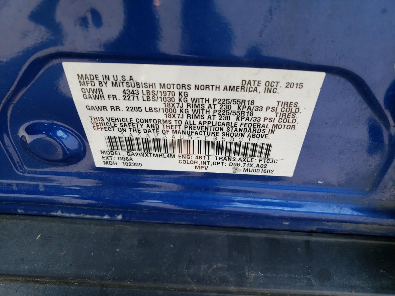 Zdjęcie 10 z aukcji – 2015 MITSUBISHI OUTLANDER z VIN 4A4AP3AU5FE058211