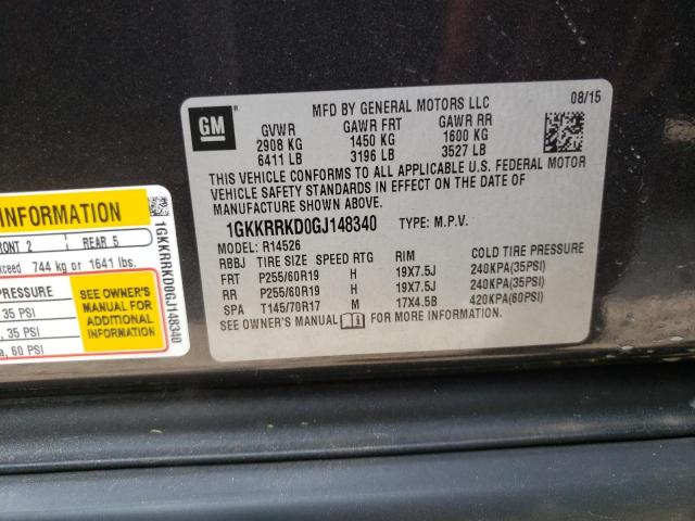 Photo 10 from auction – 2016 GMC ACADIA SLT with VIN 1GKKRRKD0GJ148340