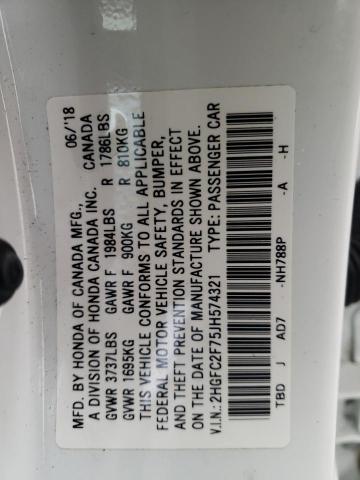 Photo 10 from auction – 2018 HONDA CIVIC EX with VIN 2HGFC2F75JH574321