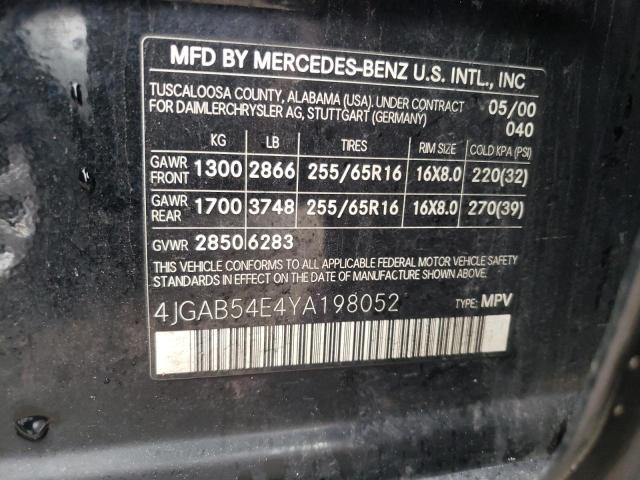 Photo 10 from auction – 2000 MERCEDES-BENZ ML 320 with VIN 4JGAB54E4YA198052