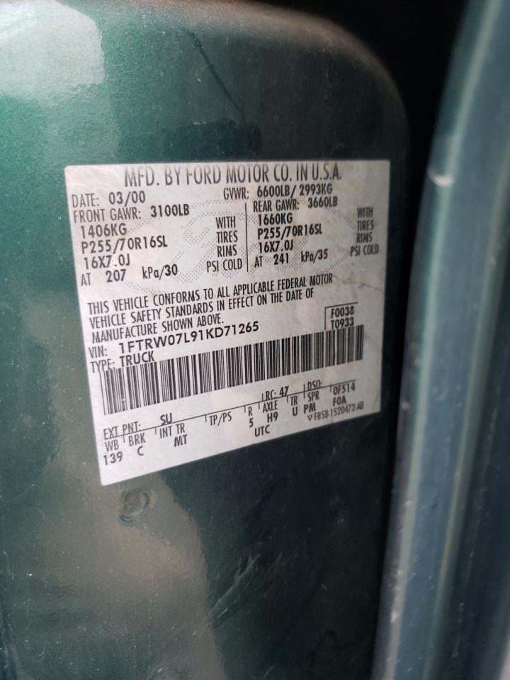 Photo 10 from auction – 2001 FORD F150 SUPER with VIN 1FTRW07L91KD71265