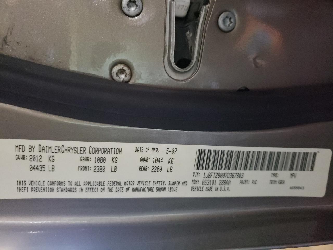 Photo 10 from auction – 2007 JEEP PATRIOT SP with VIN 1J8FT28007D367803