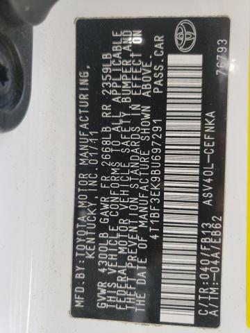 Photo 10 from auction – 2011 TOYOTA CAMRY BASE with VIN 4T1BF3EK9BU697291