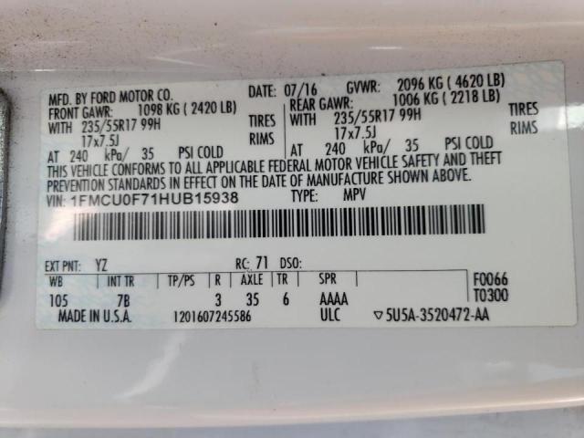 Photo 10 from auction – 2017 FORD ESCAPE S with VIN 1FMCU0F71HUB15938
