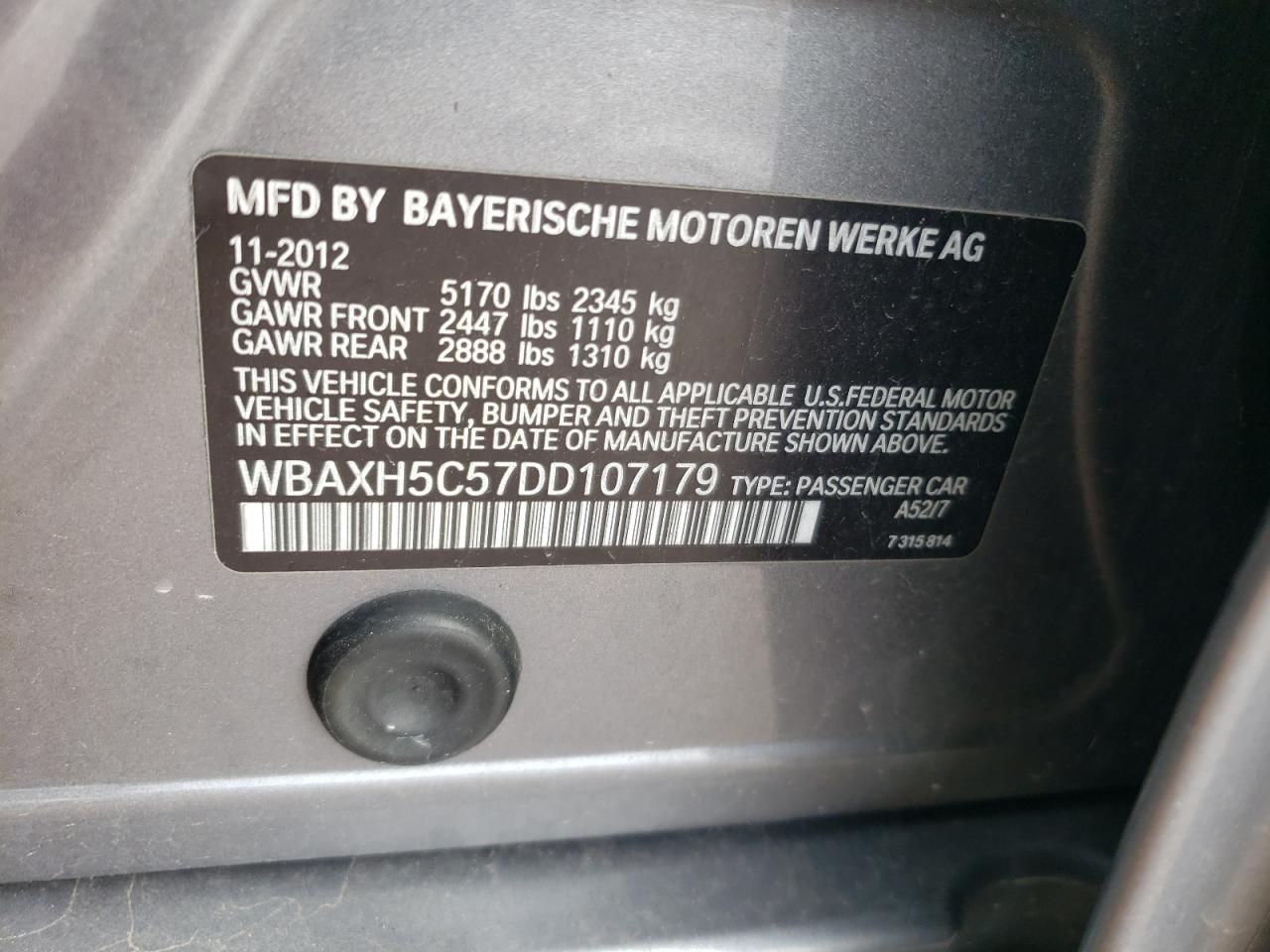 Photo 10 from auction – 2013 BMW 528 XI with VIN WBAXH5C57DD107179
