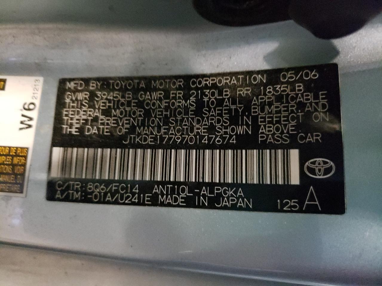 Photo 10 from auction – 2007 SCION TC with VIN JTKDE177970147674