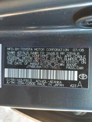 Photo 10 from auction – 2009 TOYOTA CAMRY BASE with VIN JTNBE46K193176511