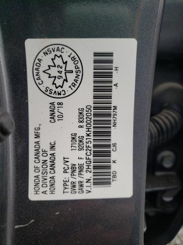 Photo 10 from auction – 2019 HONDA CIVIC LX with VIN 2HGFC2F51KH002050