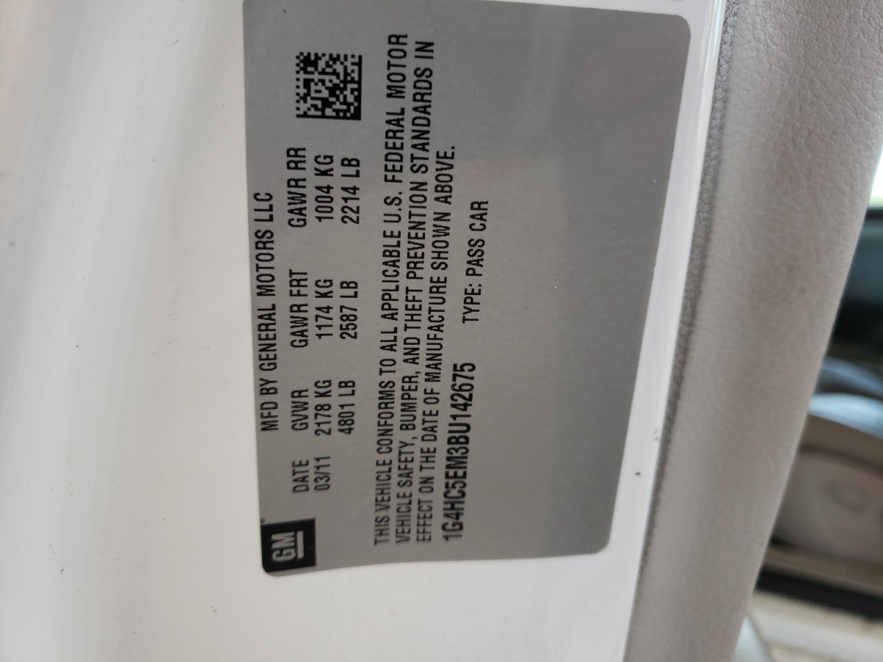 Photo 10 from auction – 2011 BUICK LUCERNE CX with VIN 1G4HC5EM3BU142675