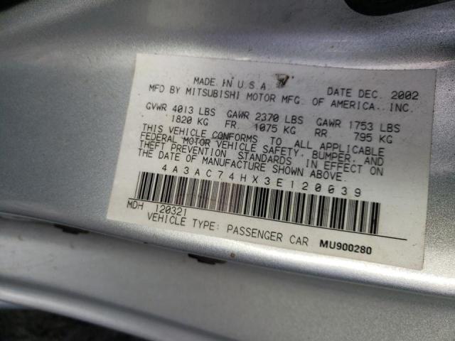 Photo 10 from auction – 2003 MITSUBISHI ECLIPSE GT with VIN 4A3AC74HX3E120039