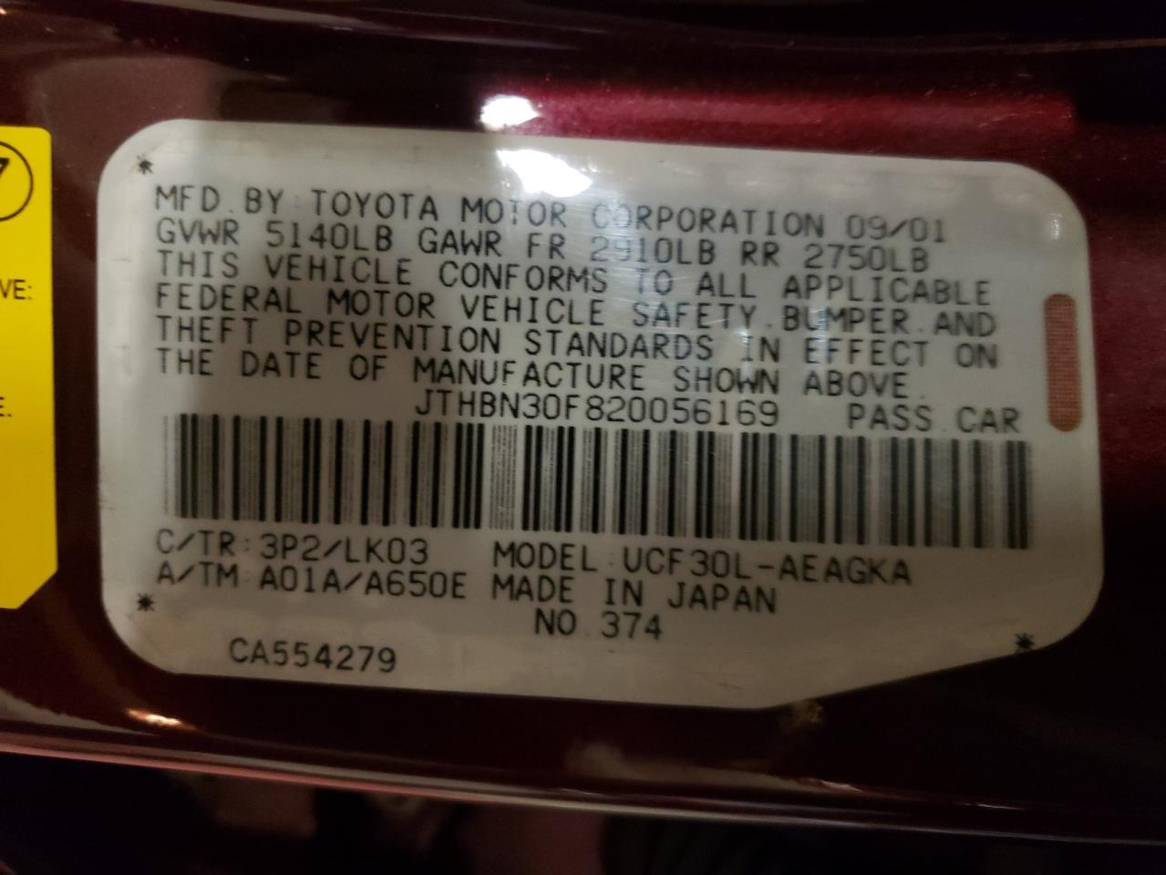 Photo 10 from auction – 2002 LEXUS LS 430 with VIN JTHBN30F820056169