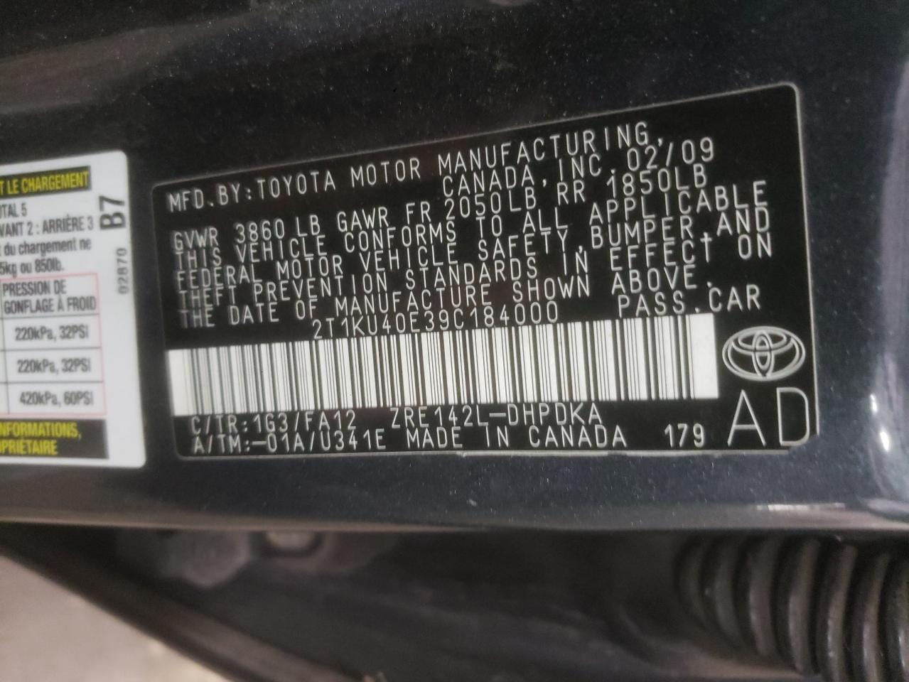 Photo 10 from auction – 2009 TOYOTA COROLLA MA with VIN 2T1KU40E39C184000